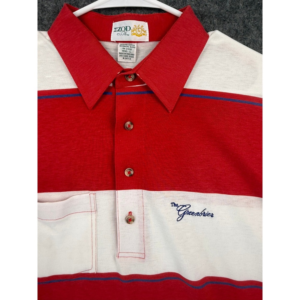 Vintage Izod Club The Greenbrier Resort Polo Shirt Red White Striped Mens Large
